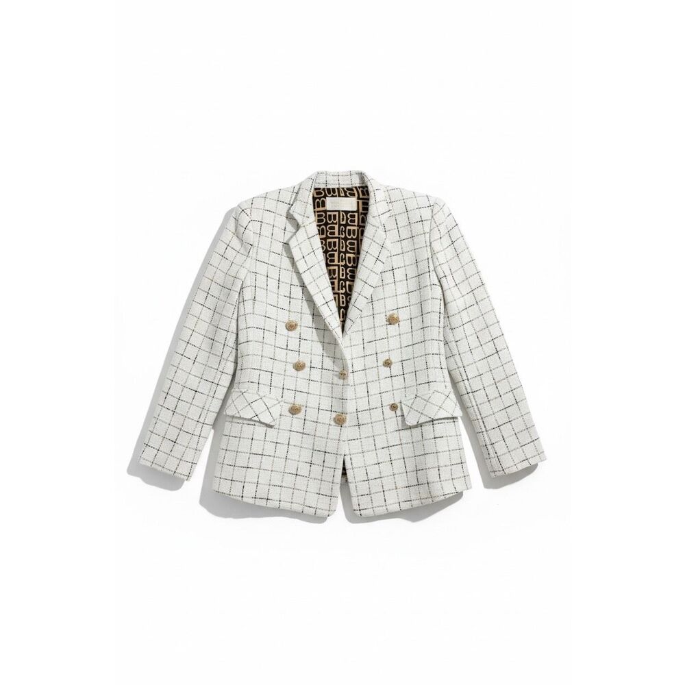 Bronx & Banco Twiggy Blazer Size XS Tweed Double Breasted White Gold